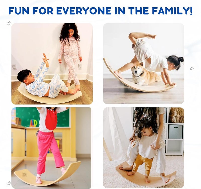 Giggle & Play 36" Wooden Balance Board – Natural Curvy Wobble Board for Kids, Toddlers & Adults, Montessori Rocker Toy, Yoga Trainer for Office, Home, Classroom Use - Image 2